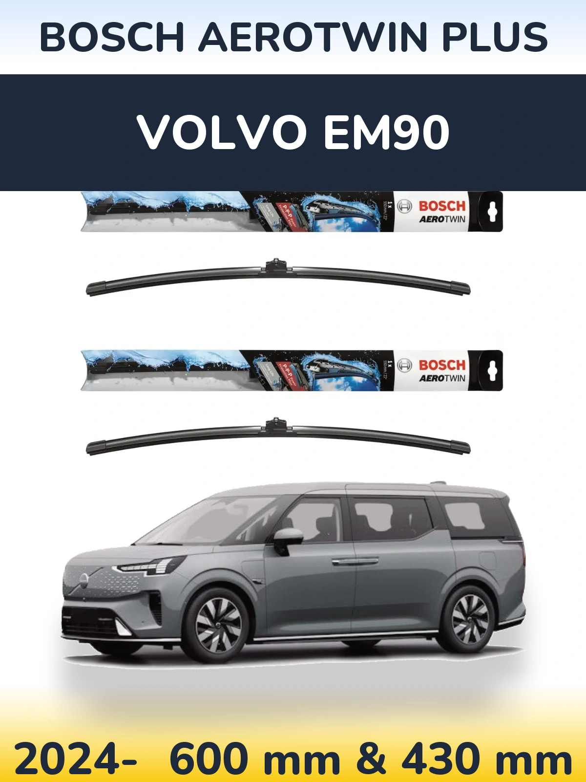 Комплект передніх щіток BOSCH AeroTwin Plus 600 & 430 мм для Volvo EM90 2024-2026