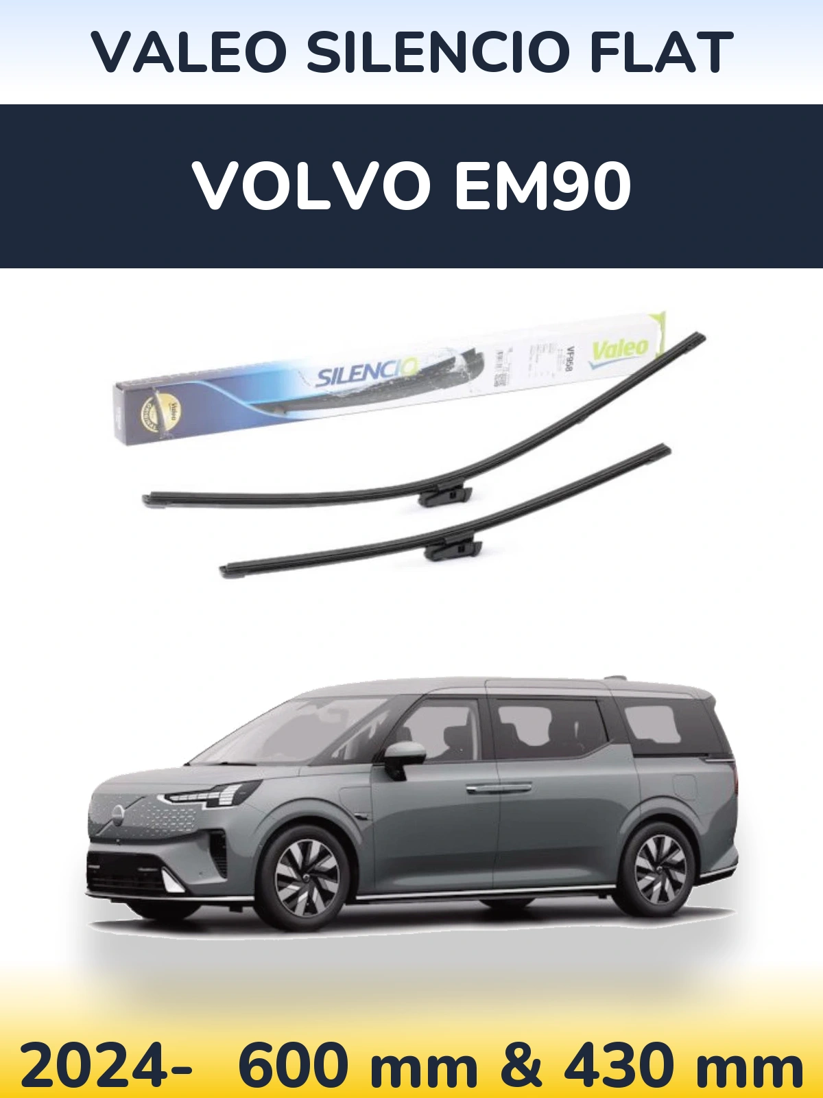 Sada předních stěračů Valeo Silencio Flat 600 a 430 mm pro Volvo EM90 2024-2026