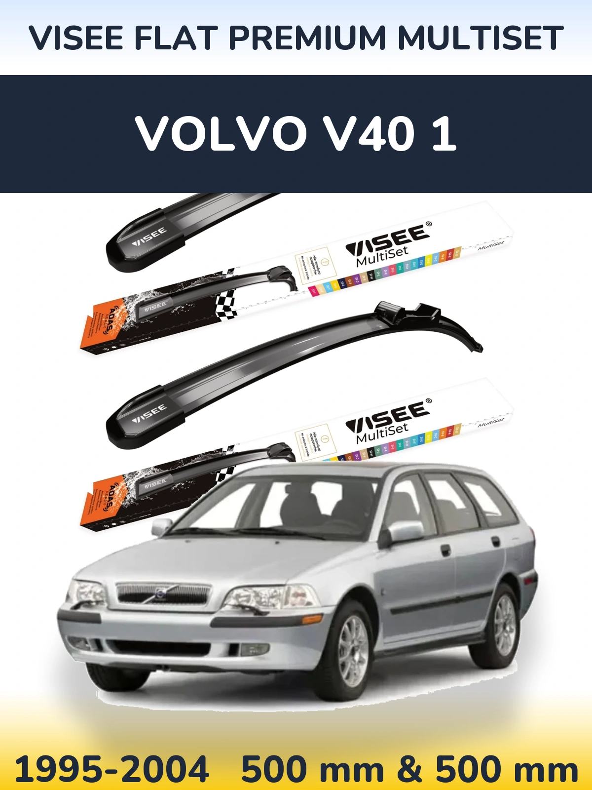 Sada předních stěračů VISEE FLAT PREMIUM MultiSet 500 a 500 mm pro Volvo V40 1 1995-2004