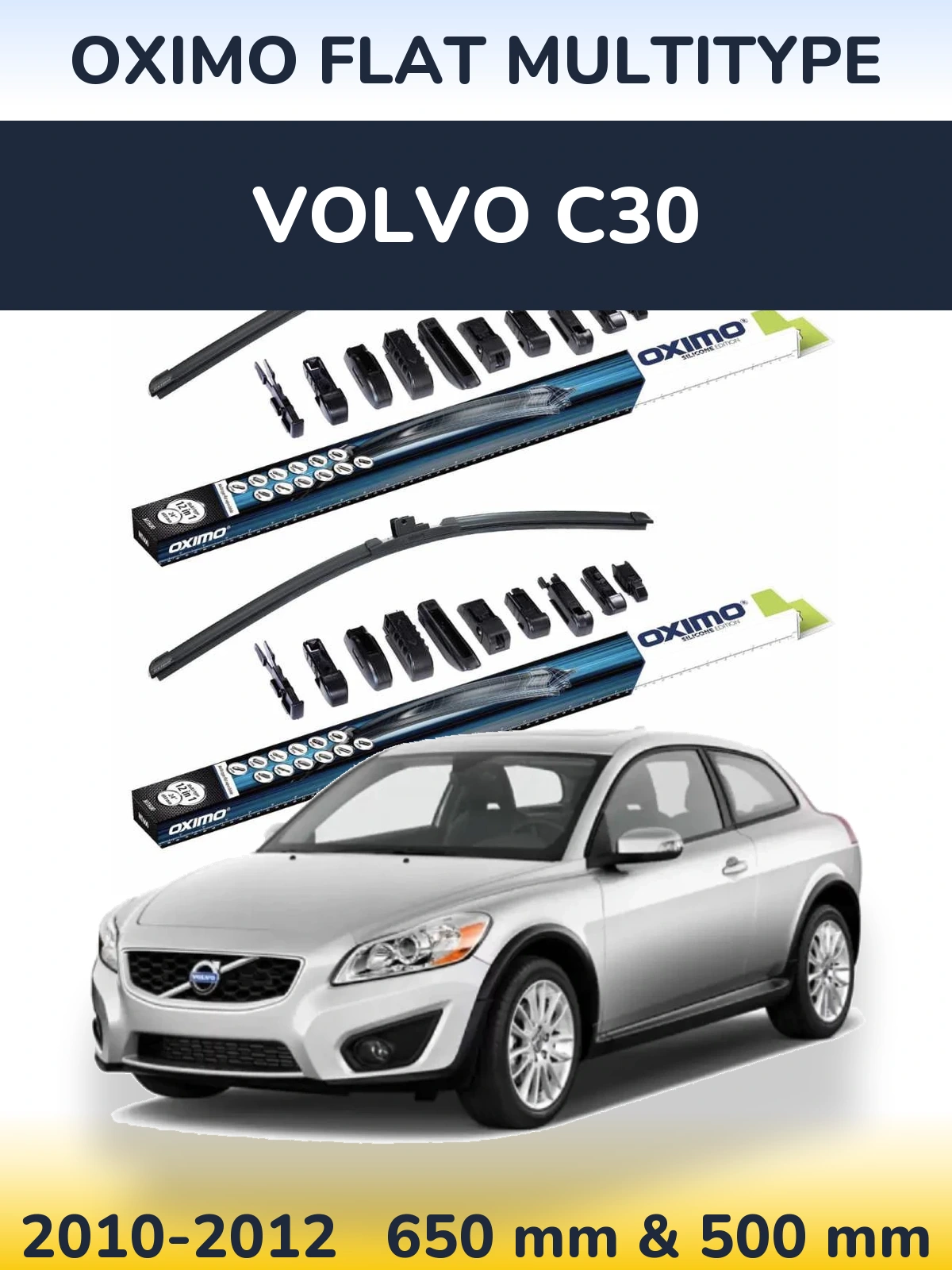Sada předních stěračů Oximo Flat MultiType 650 a 500 mm pro Volvo C30 2010-2012