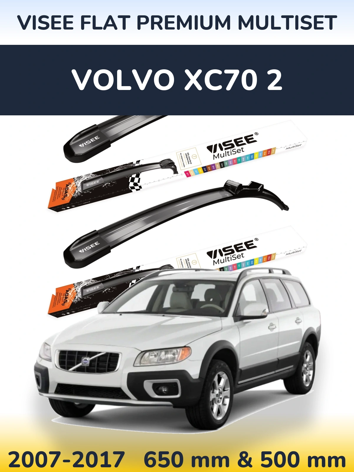 Sada předních stěračů VISEE FLAT PREMIUM MultiSet 650 a 500 mm pro Volvo XC70 2 2007-2017