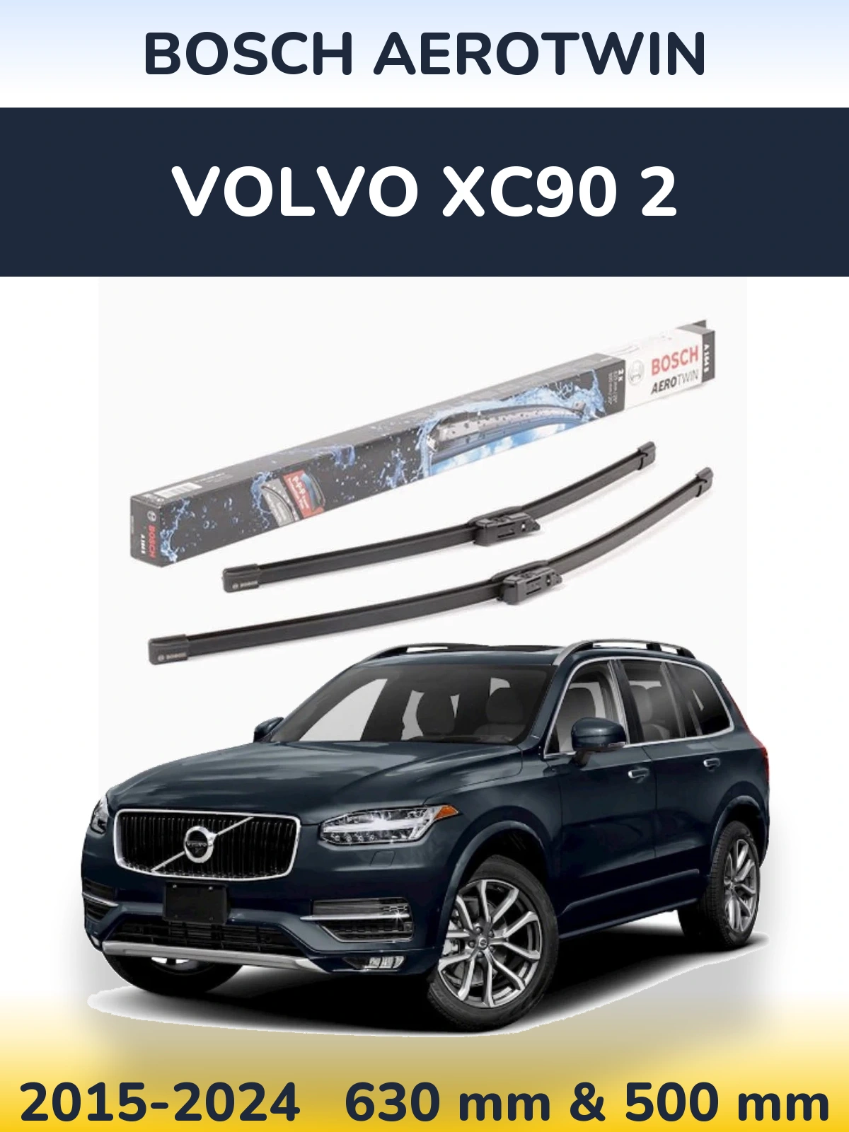 Sada předních stěračů BOSCH AeroTwin 630 a 500 mm pro Volvo XC90 2 2015-2024