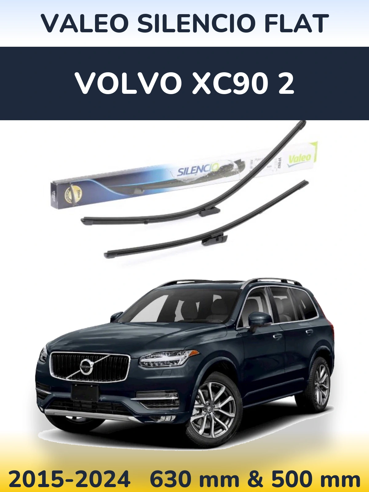 Sada předních stěračů Valeo Silencio Flat 630 a 500 mm pro Volvo XC90 2 2015-2024