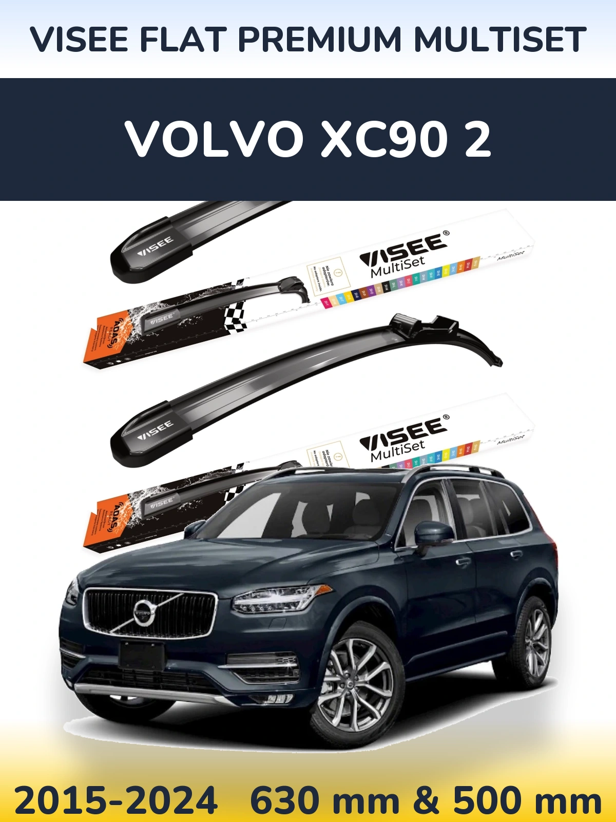 Sada předních stěračů VISEE FLAT PREMIUM MultiSet 630 a 500 mm pro Volvo XC90 2 2015-2024