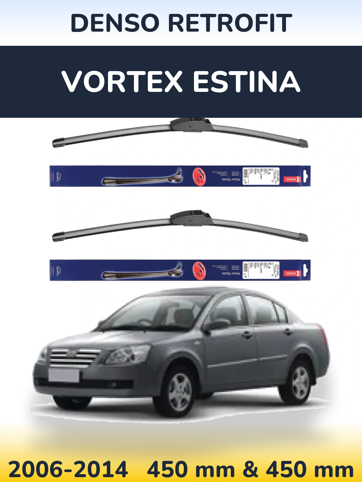 Sada předních stěračů Denso Retrofit 450 a 450 mm pro Vortex Estina 2006-2014