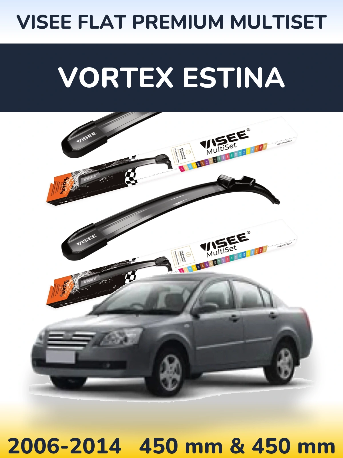 Sada předních stěračů VISEE FLAT PREMIUM MultiSet 450 a 450 mm pro Vortex Estina 2006-2014