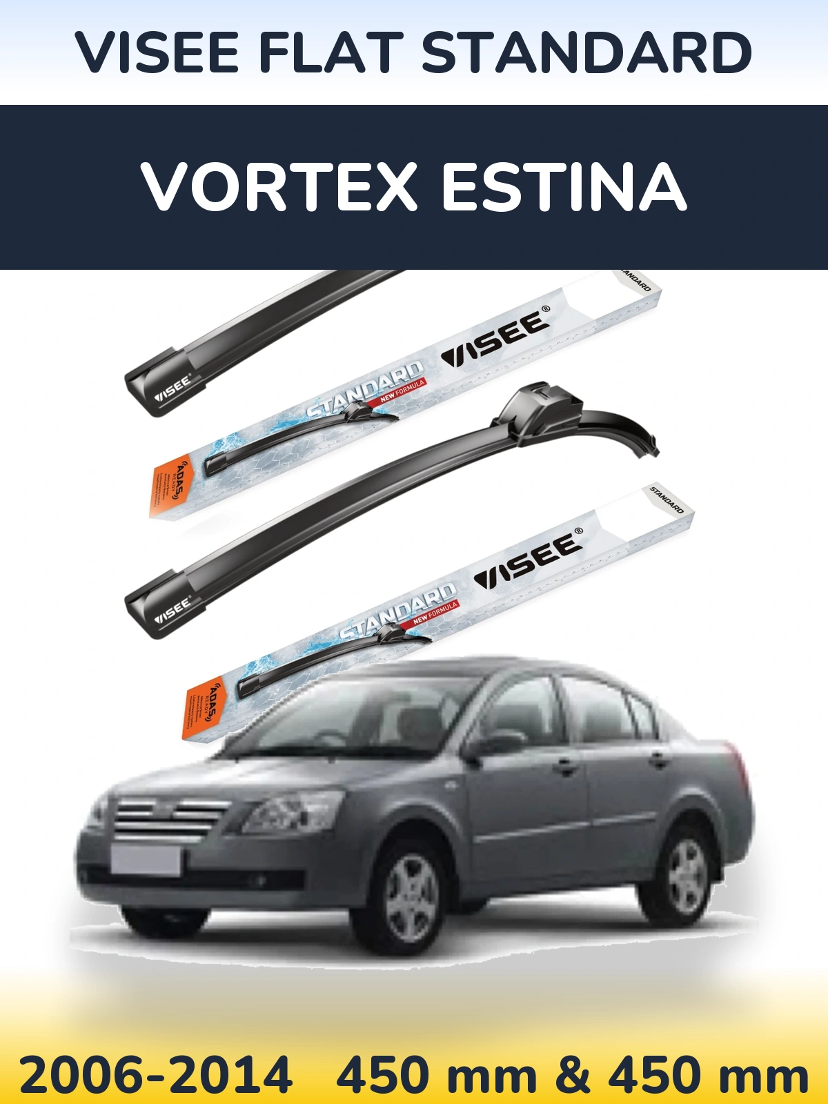 Sada předních stěračů VISEE FLAT STANDARD 450 a 450 mm pro Vortex Estina 2006-2014