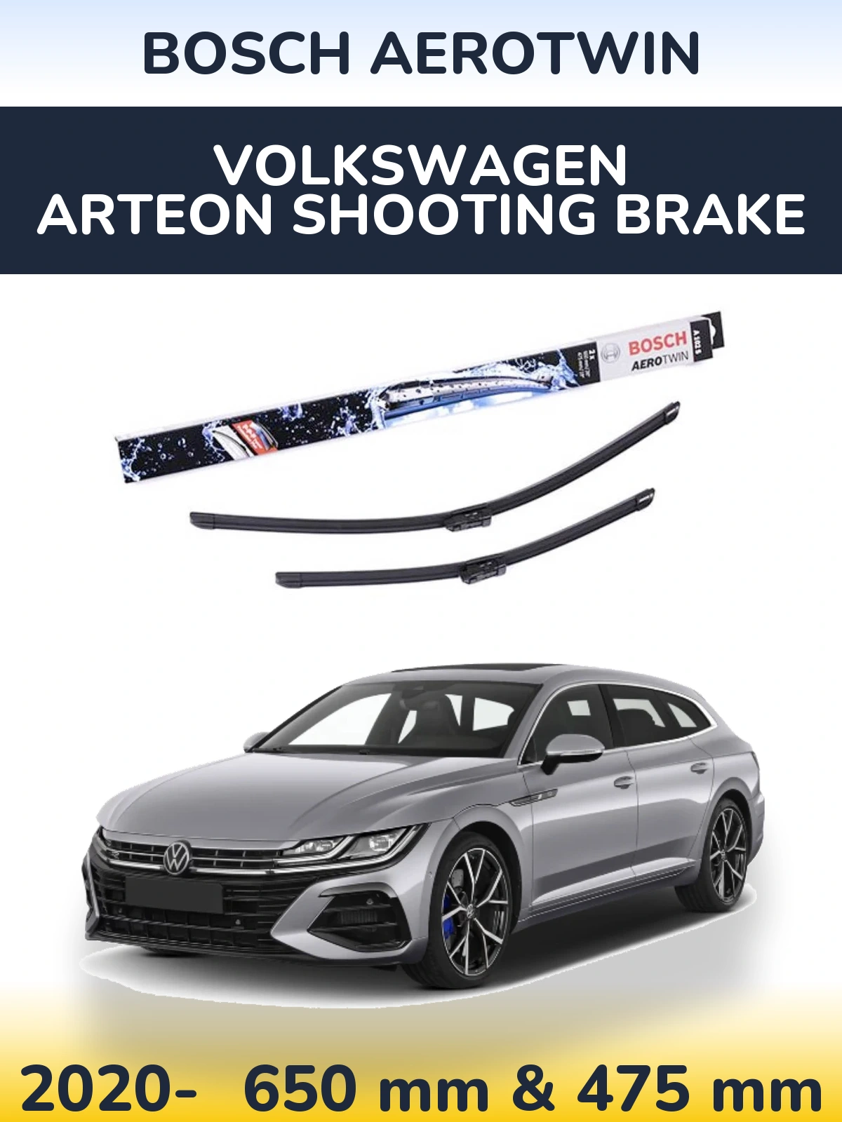 Комплект передніх щіток BOSCH AeroTwin 650 & 475 мм для Volkswagen Arteon Shooting Brake 2020-2026