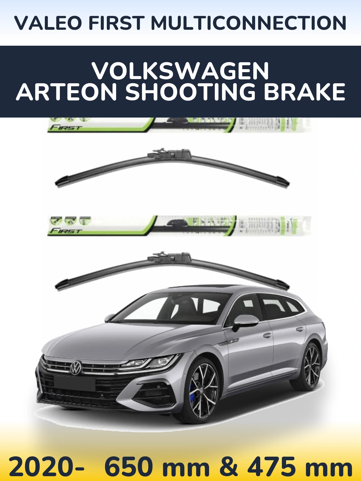 Sada předních stěračů Valeo First MultiConnection 650 a 475 mm pro Volkswagen Arteon Shooting Brake 2020-2026