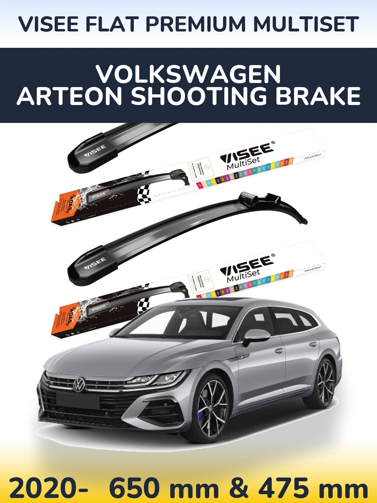 Sada předních stěračů VISEE FLAT PREMIUM MultiSet 650 a 475 mm pro Volkswagen Arteon Shooting Brake 2020-2026