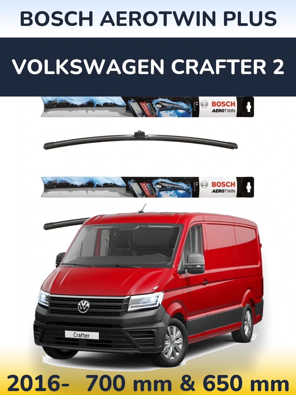 Sada předních stěračů BOSCH AeroTwin Plus 700 a 650 mm pro Volkswagen Crafter 2 2016-2026