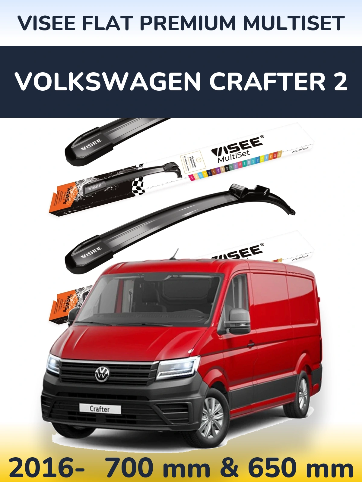 Sada předních stěračů VISEE FLAT PREMIUM MultiSet 700 a 650 mm pro Volkswagen Crafter 2 2016-2026
