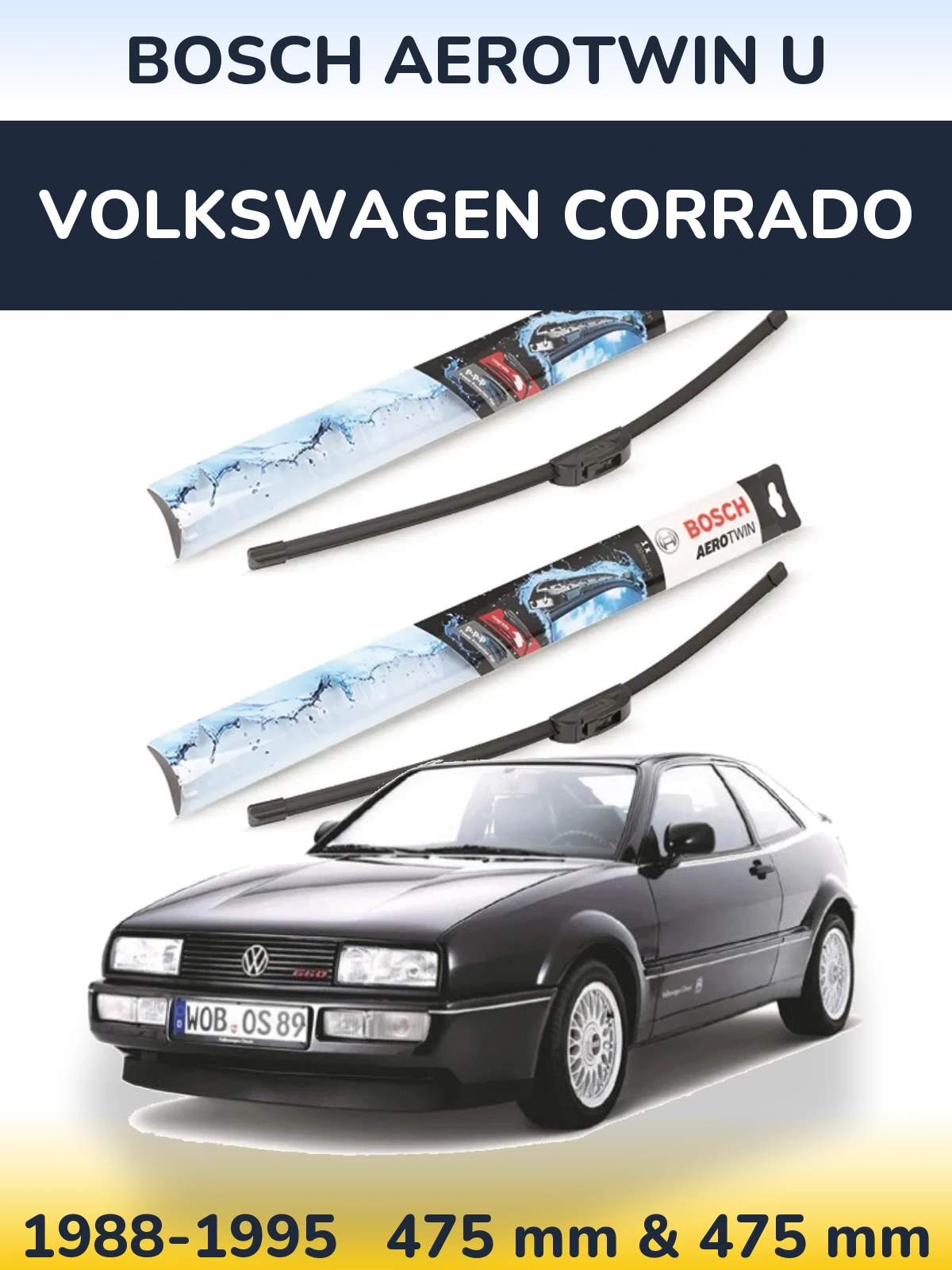 Sada předních stěračů BOSCH AeroTwin U 475 a 475 mm pro Volkswagen Corrado 1988-1995