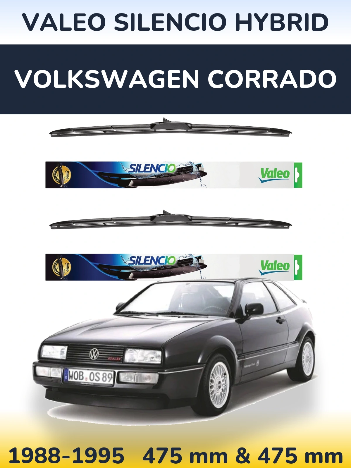 Sada předních stěračů Valeo Silencio Hybrid 475 a 475 mm pro Volkswagen Corrado 1988-1995