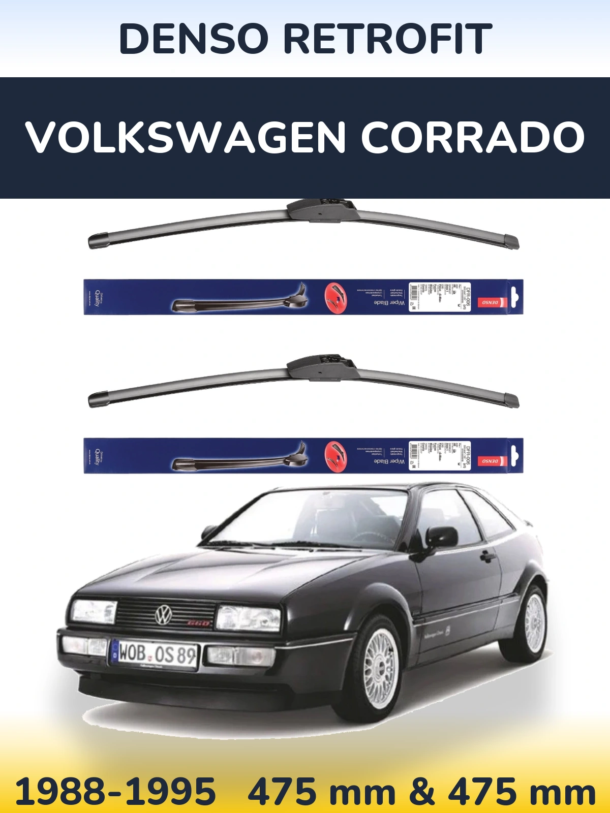 Sada předních stěračů Denso Retrofit 475 a 475 mm pro Volkswagen Corrado 1988-1995