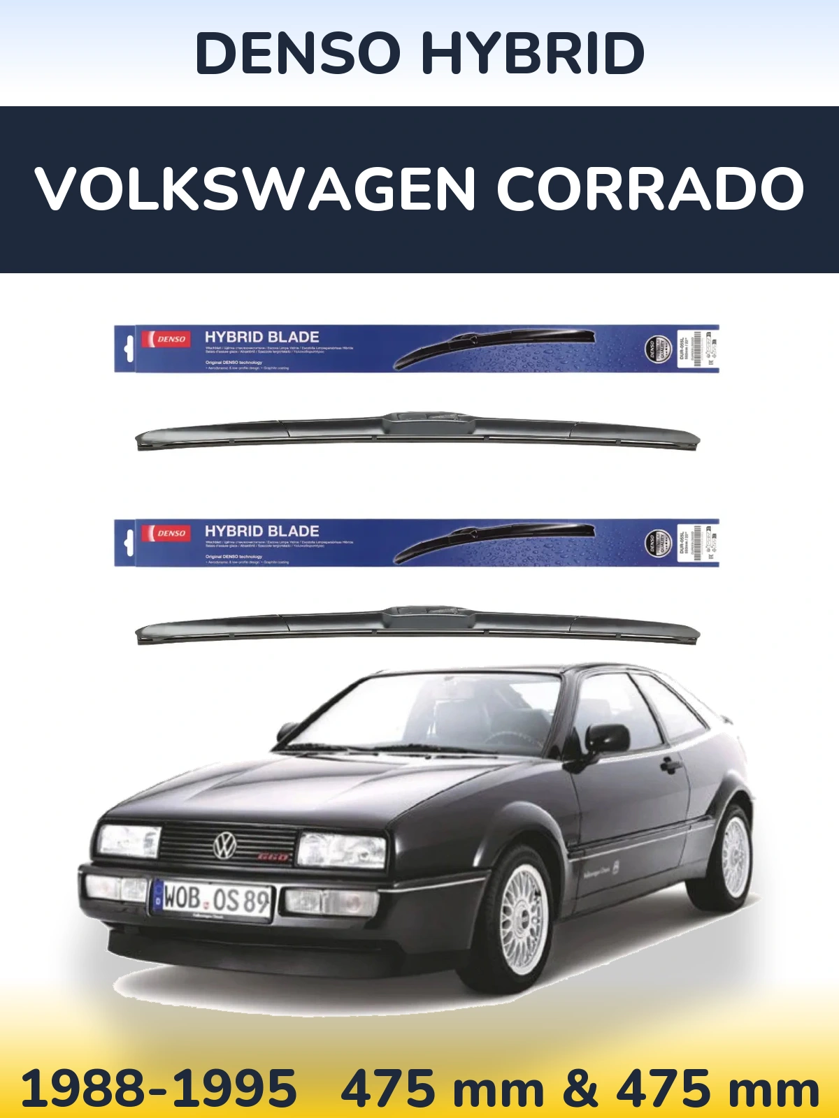 Sada předních stěračů Denso Hybrid 475 a 475 mm pro Volkswagen Corrado 1988-1995