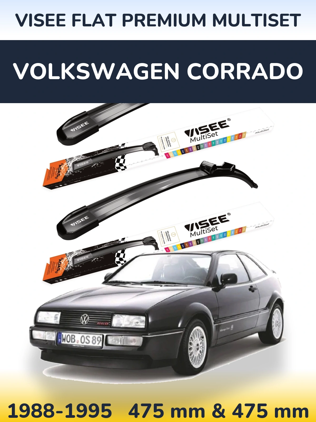 Sada předních stěračů VISEE FLAT PREMIUM MultiSet 475 a 475 mm pro Volkswagen Corrado 1988-1995