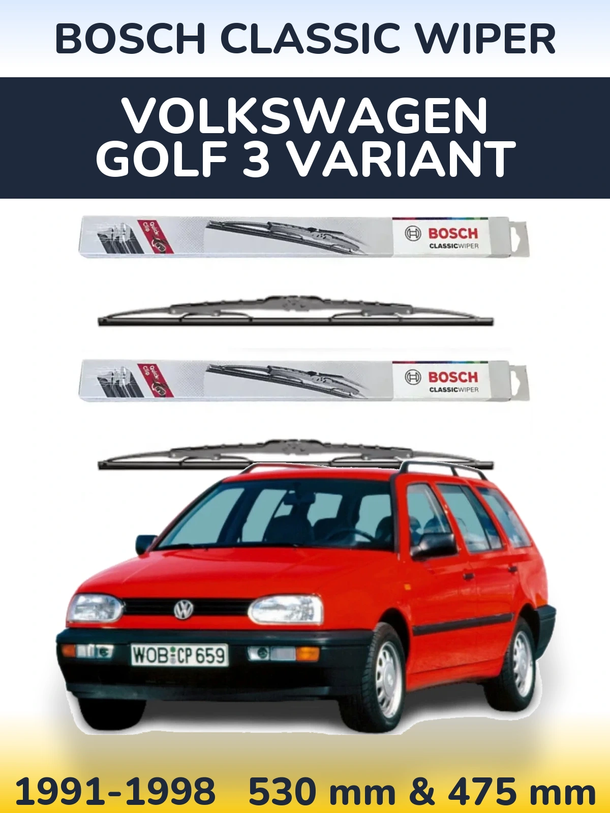 Sada předních stěračů BOSCH Classic Wiper 530 a 475 mm pro Volkswagen Golf 3 Variant 1991-1998