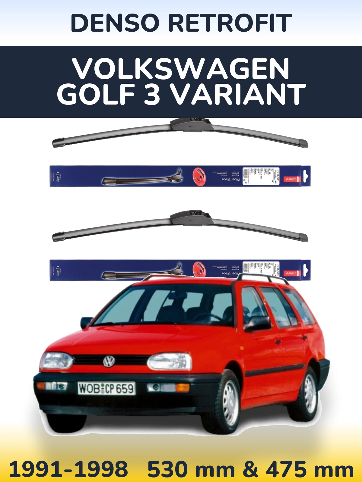 Комплект передніх щіток Denso Retrofit 530 & 475 мм для Volkswagen Golf 3 Variant 1991-1998