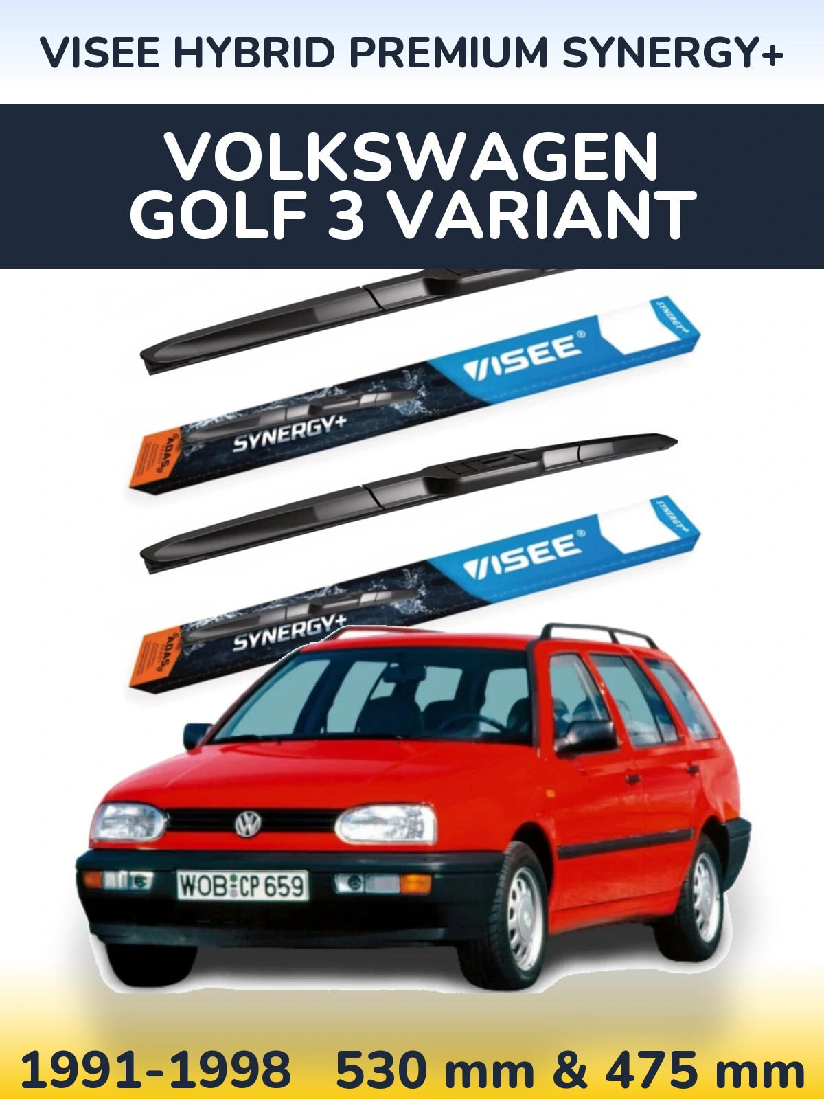 Sada předních stěračů VISEE HYBRID PREMIUM SYNERGY+ 530 a 475 mm pro Volkswagen Golf 3 Variant 1991-1998