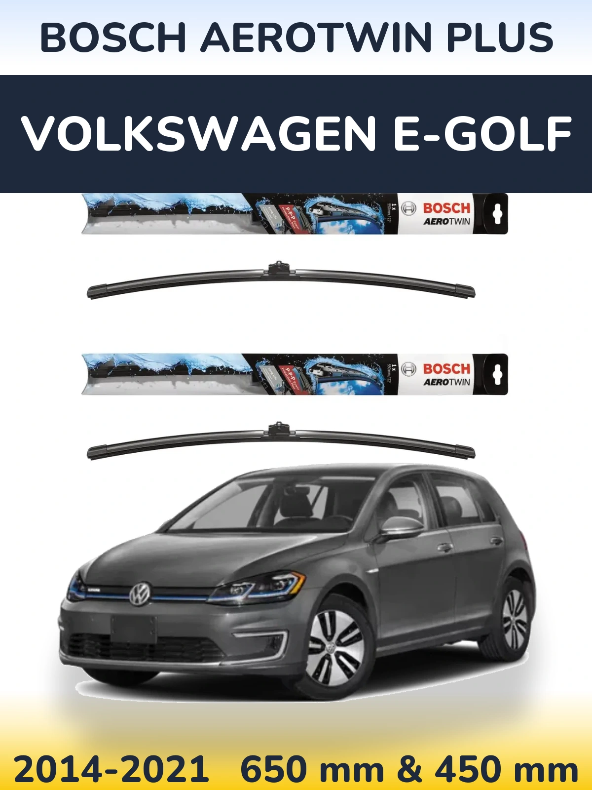 Sada předních stěračů BOSCH AeroTwin Plus 650 a 450 mm pro Volkswagen e-Golf 2014-2021