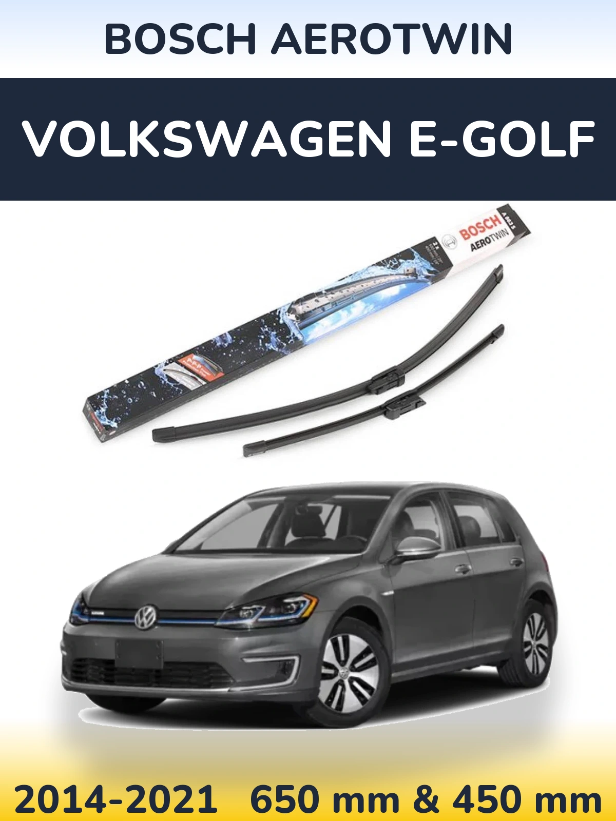 Sada předních stěračů BOSCH AeroTwin 650 a 450 mm pro Volkswagen e-Golf 2014-2021