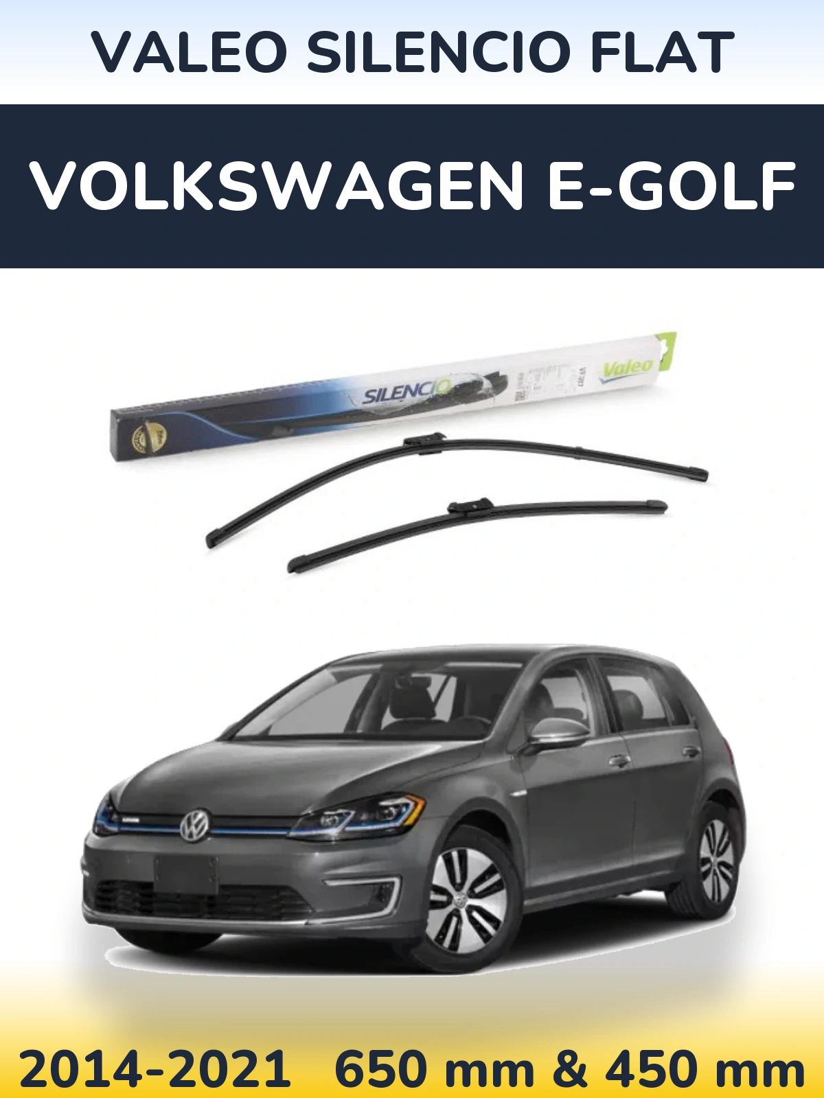 Sada předních stěračů Valeo Silencio Flat 650 a 450 mm pro Volkswagen e-Golf 2014-2021