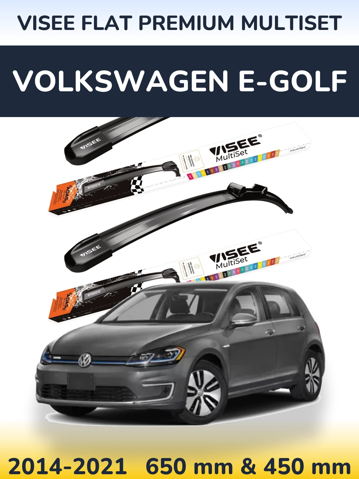 Sada předních stěračů VISEE FLAT PREMIUM MultiSet 650 a 450 mm pro Volkswagen e-Golf 2014-2021