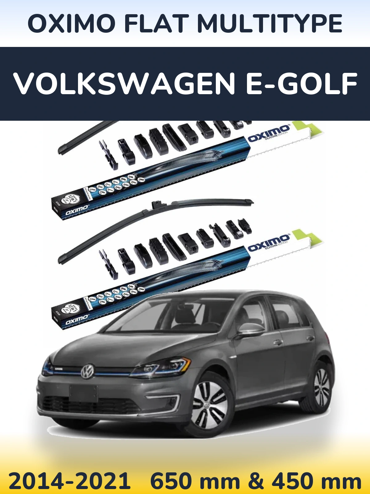 Sada předních stěračů Oximo Flat MultiType 650 a 450 mm pro Volkswagen e-Golf 2014-2021