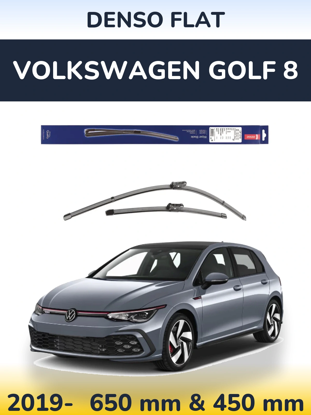 Комплект передніх щіток Denso Flat 650 & 450 мм для Volkswagen Golf 8 2019-2026