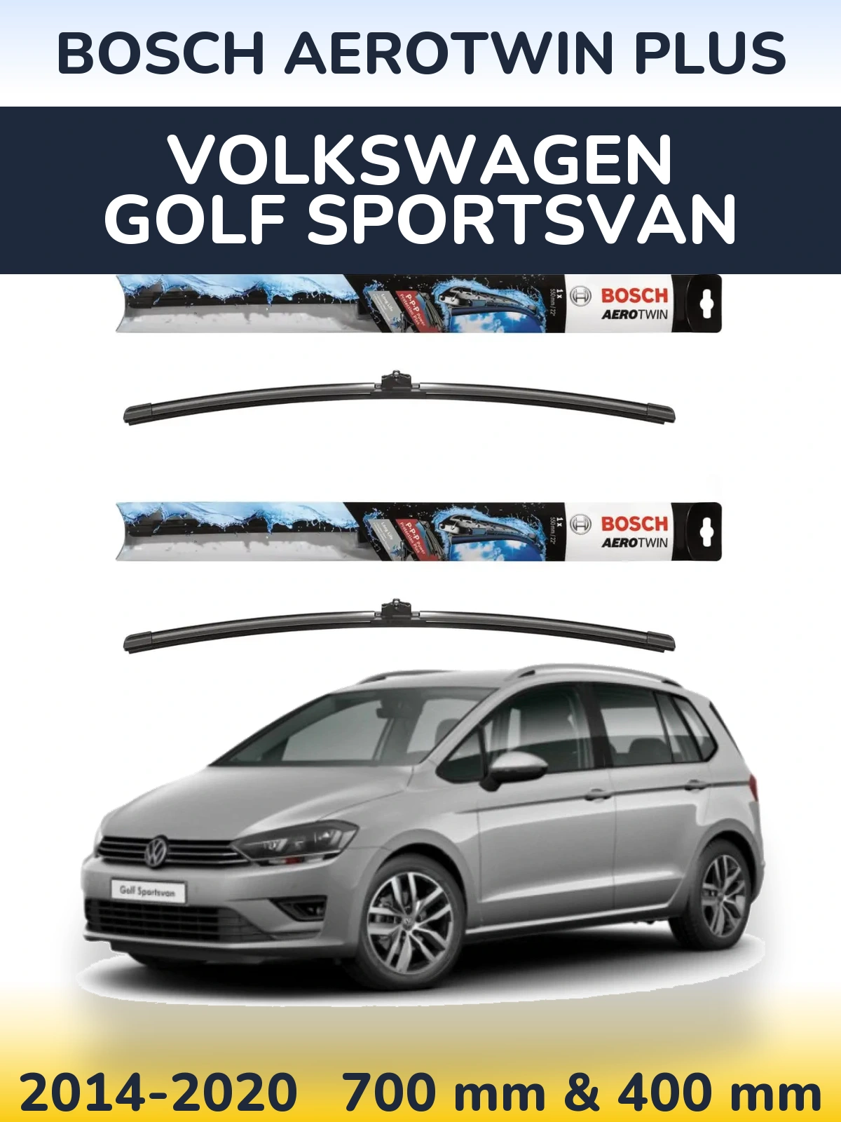 Sada předních stěračů BOSCH AeroTwin Plus 700 a 400 mm pro Volkswagen Golf Sportsvan 2014-2020