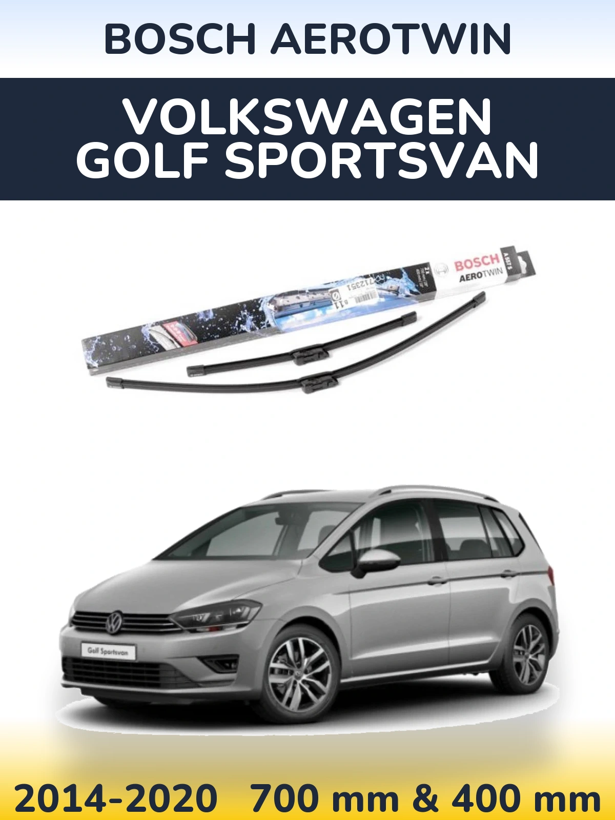 Комплект передніх щіток BOSCH AeroTwin 700 & 400 мм для Volkswagen Golf Sportsvan 2014-2020