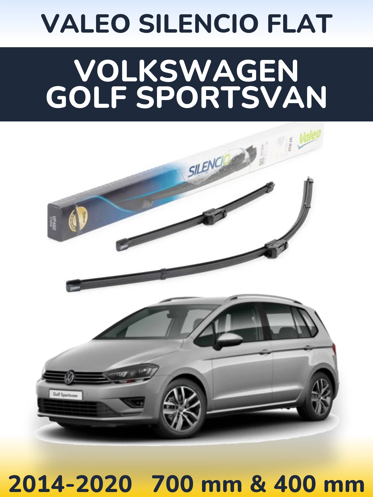 Комплект передніх щіток Valeo Silencio Flat 700 & 400 мм для Volkswagen Golf Sportsvan 2014-2020