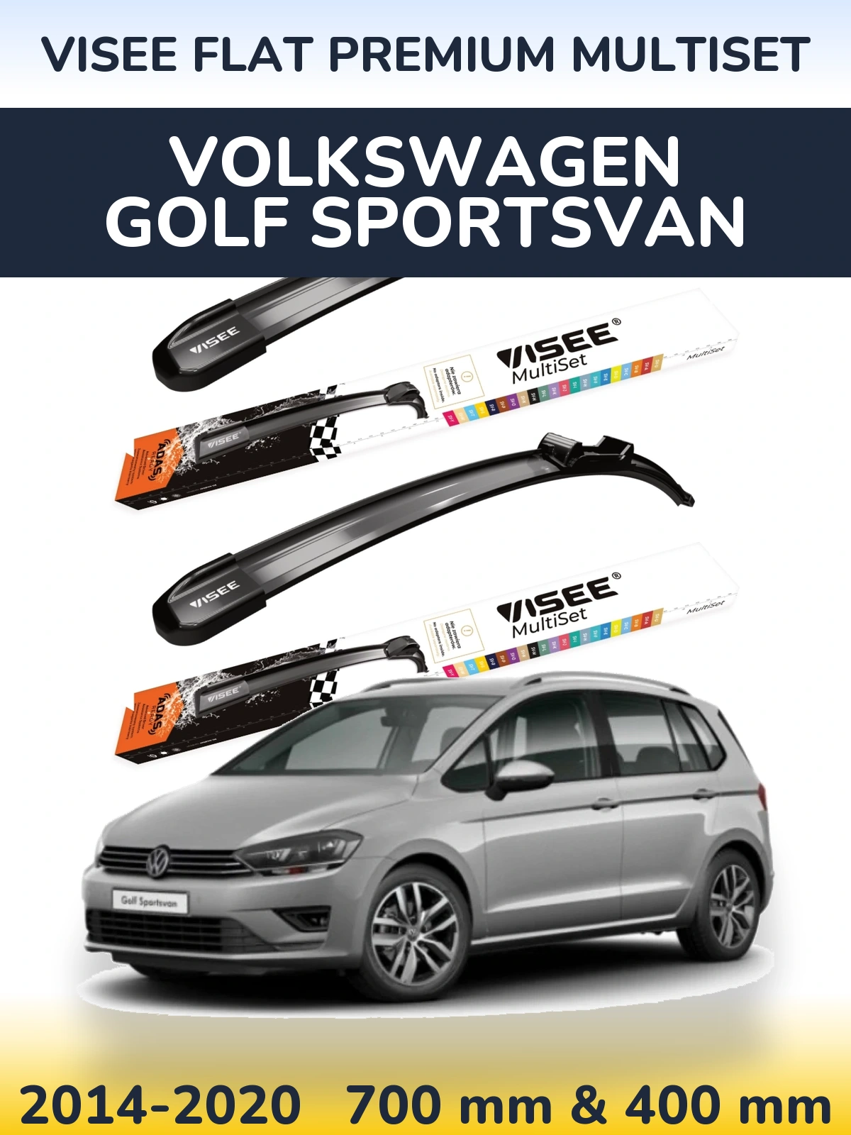 Sada předních stěračů VISEE FLAT PREMIUM MultiSet 700 a 400 mm pro Volkswagen Golf Sportsvan 2014-2020