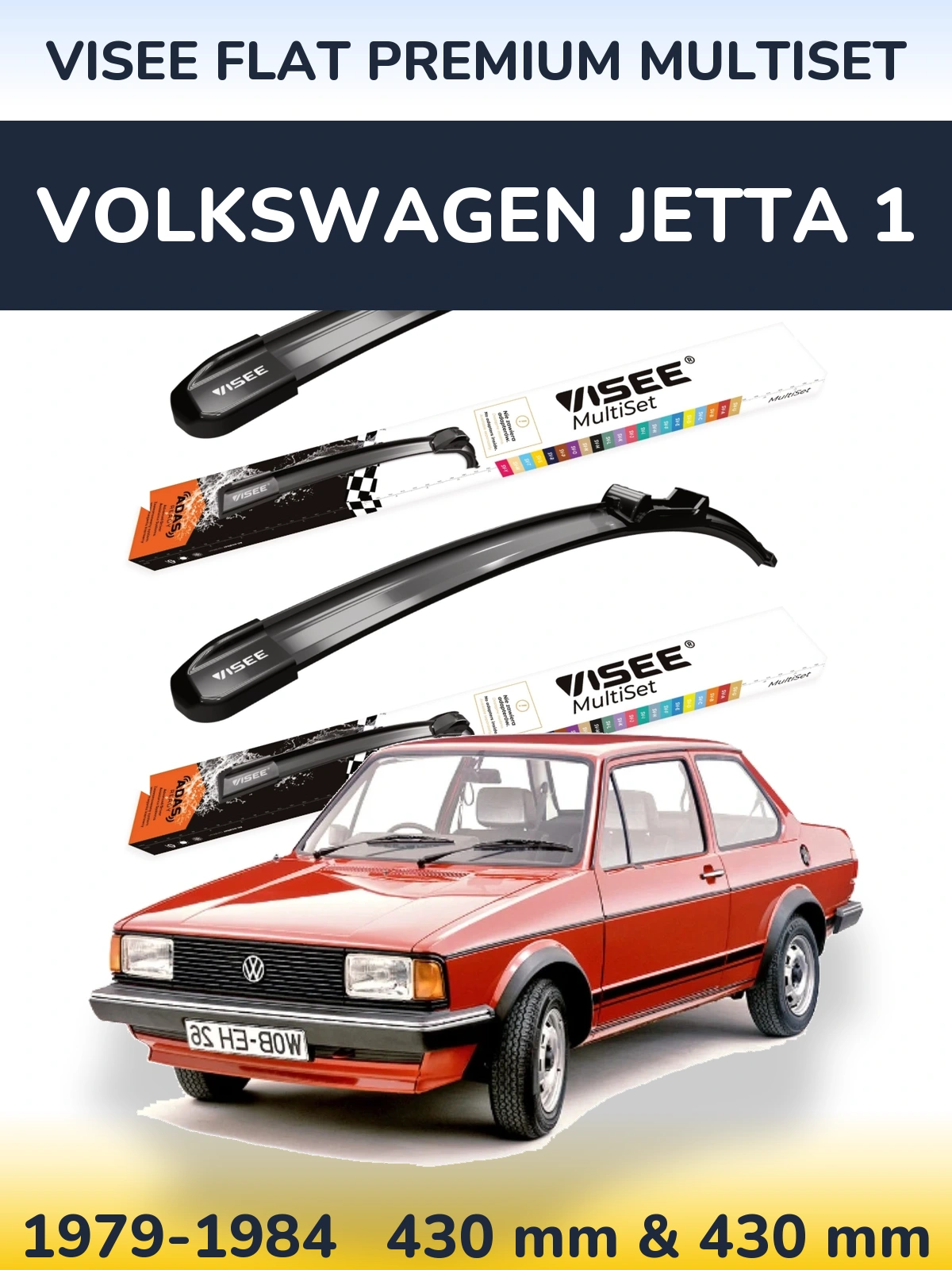 Sada předních stěračů VISEE FLAT PREMIUM MultiSet 430 a 430 mm pro Volkswagen Jetta 1 1979-1984