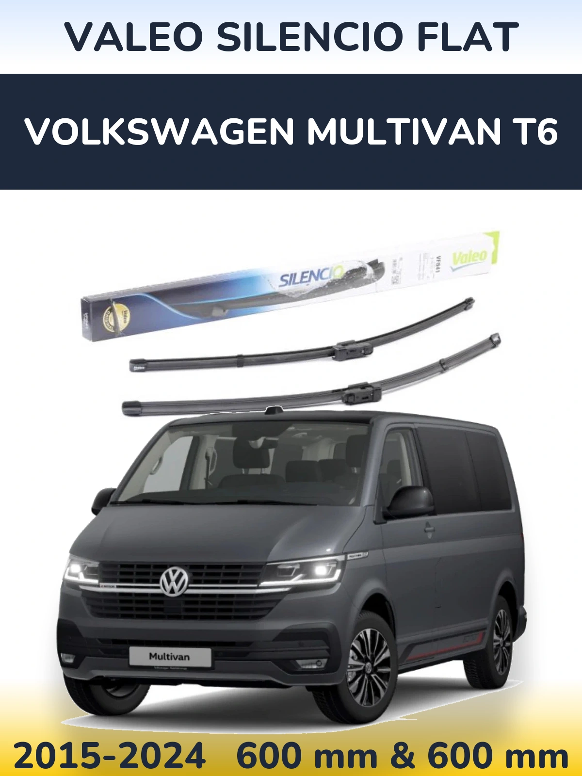 Sada předních stěračů Valeo Silencio Flat 600 a 600 mm pro Volkswagen Multivan T6 2015-2024