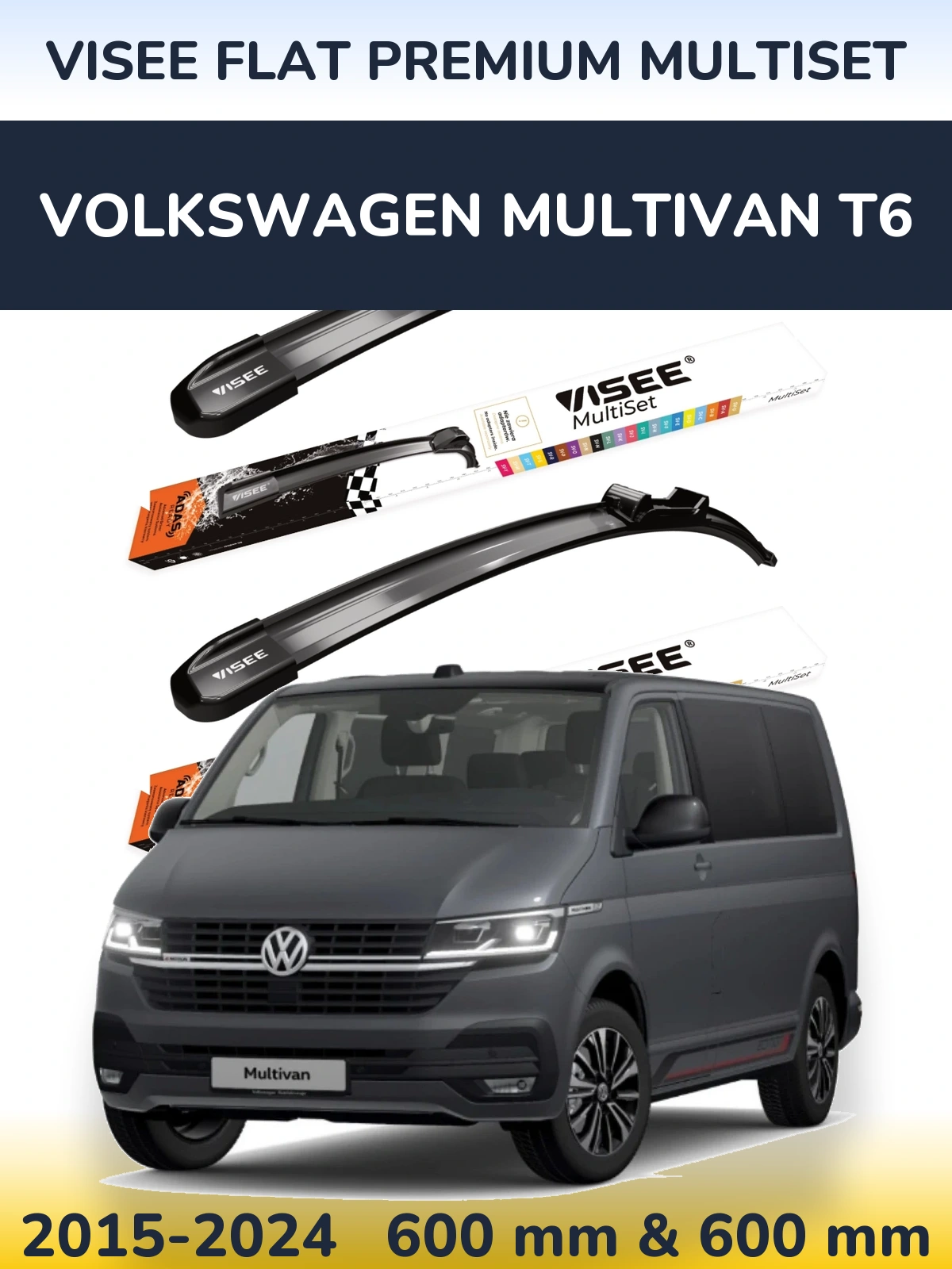 Sada předních stěračů VISEE FLAT PREMIUM MultiSet 600 a 600 mm pro Volkswagen Multivan T6 2015-2024