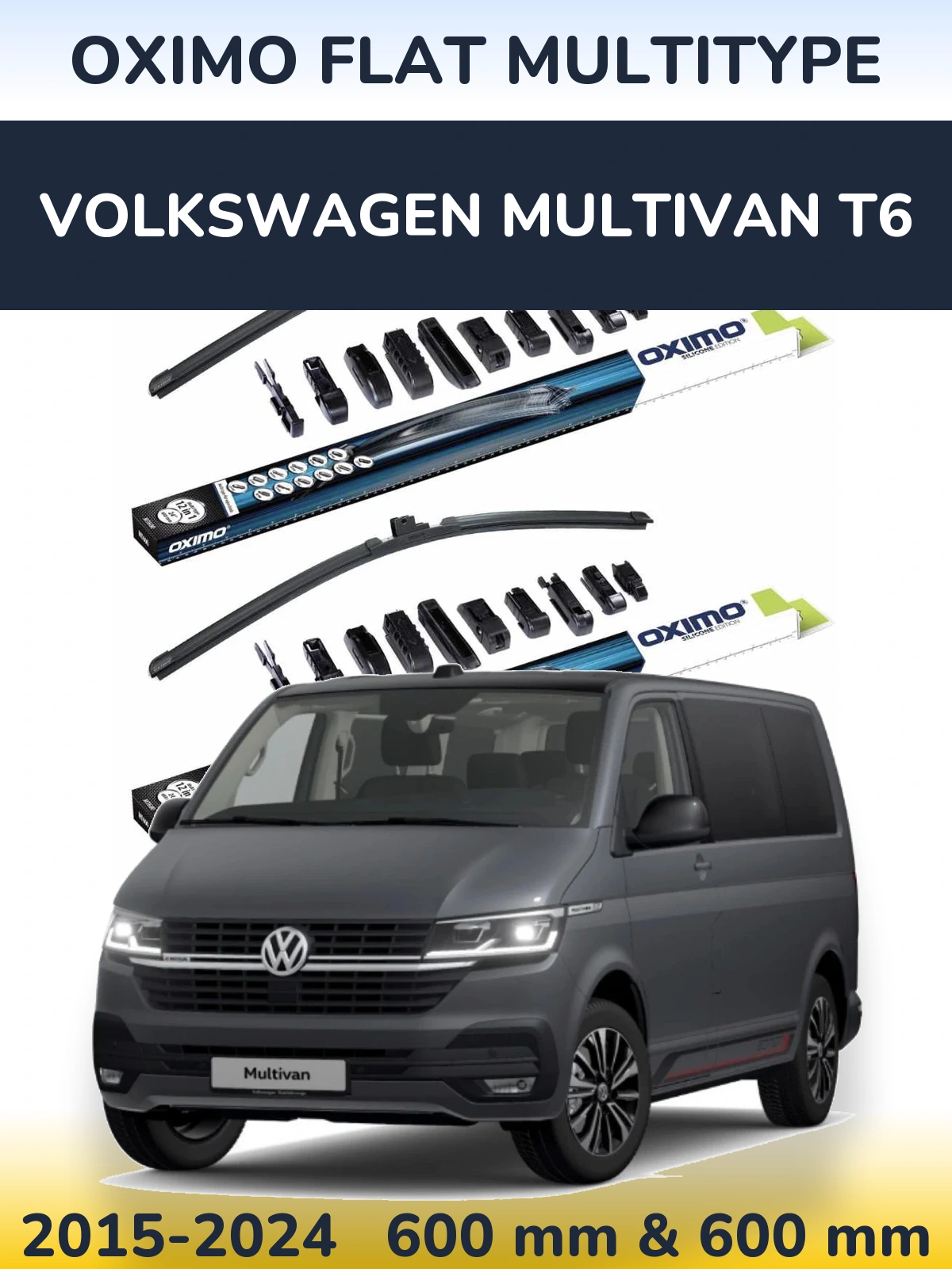Sada předních stěračů Oximo Flat MultiType 600 a 600 mm pro Volkswagen Multivan T6 2015-2024