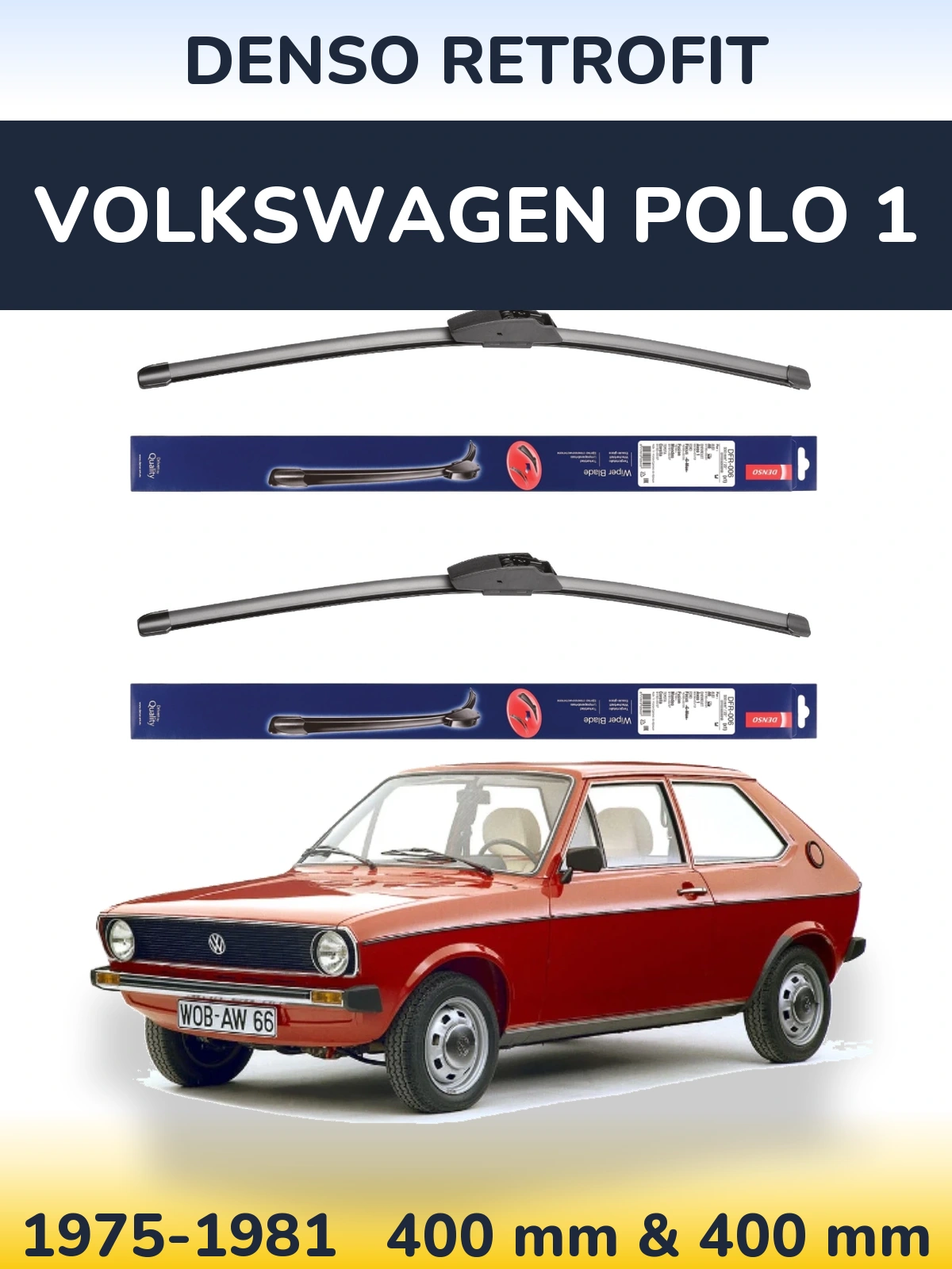 Sada předních stěračů Denso Retrofit 400 a 400 mm pro Volkswagen Polo 1 1975-1981