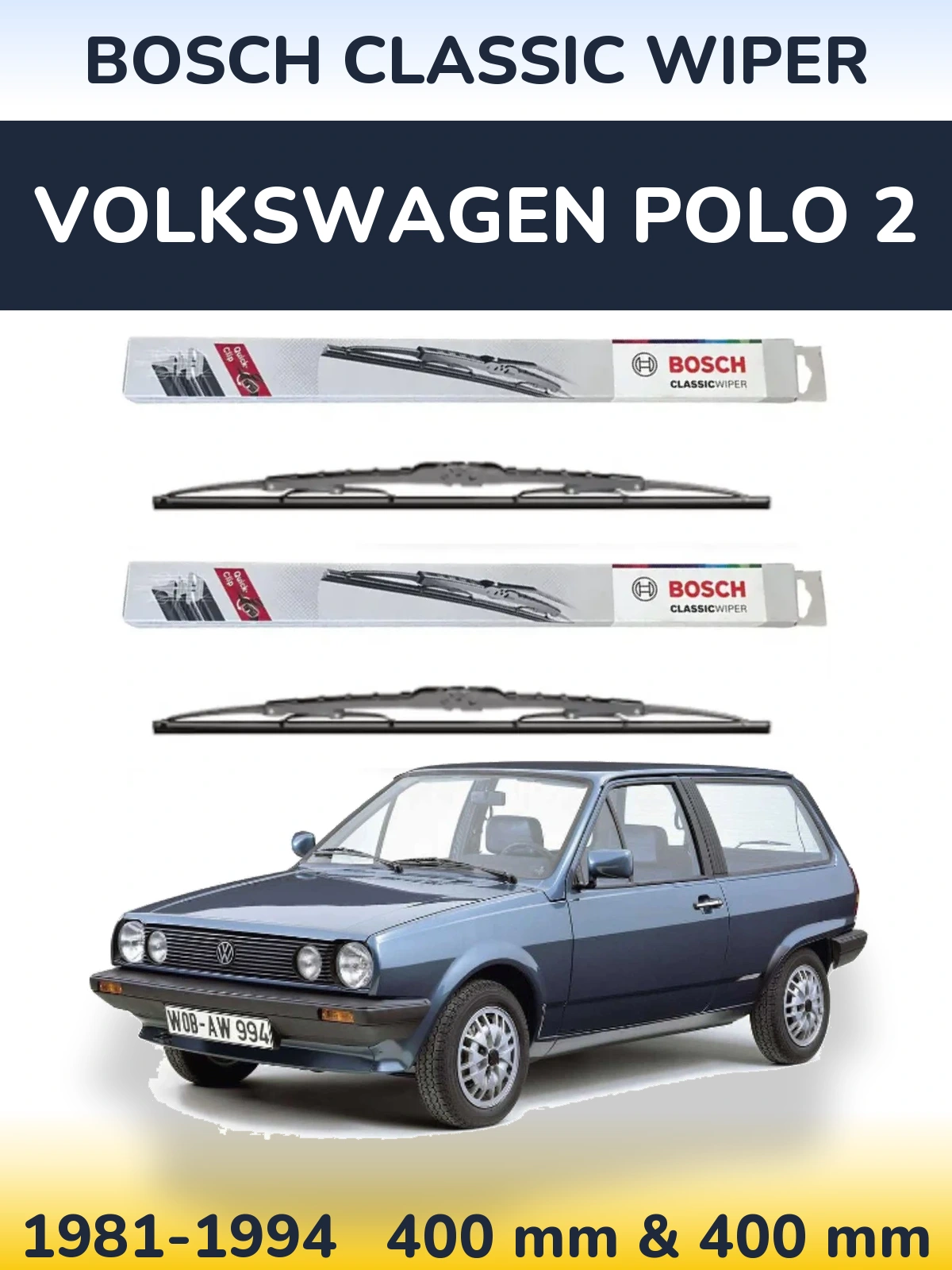 Sada předních stěračů BOSCH Classic Wiper 400 a 400 mm pro Volkswagen Polo 2 1981-1994