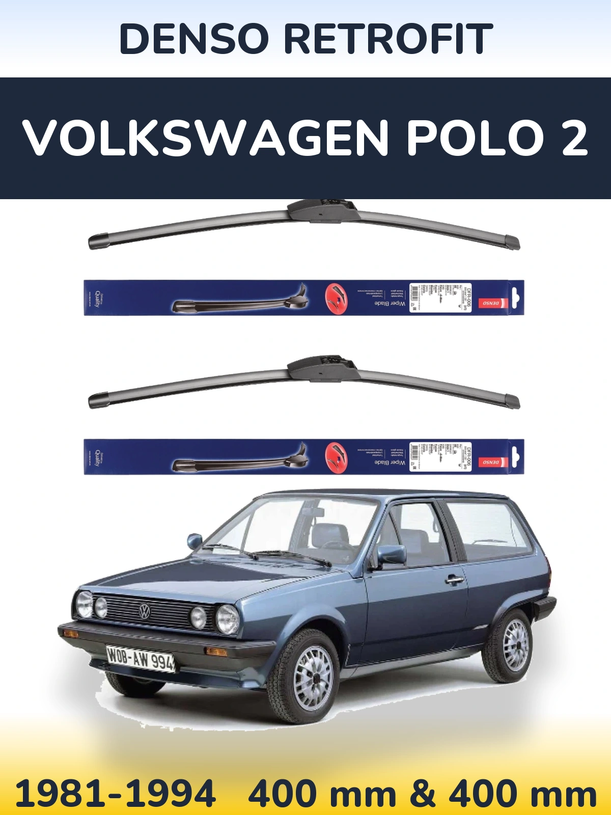 Sada předních stěračů Denso Retrofit 400 a 400 mm pro Volkswagen Polo 2 1981-1994