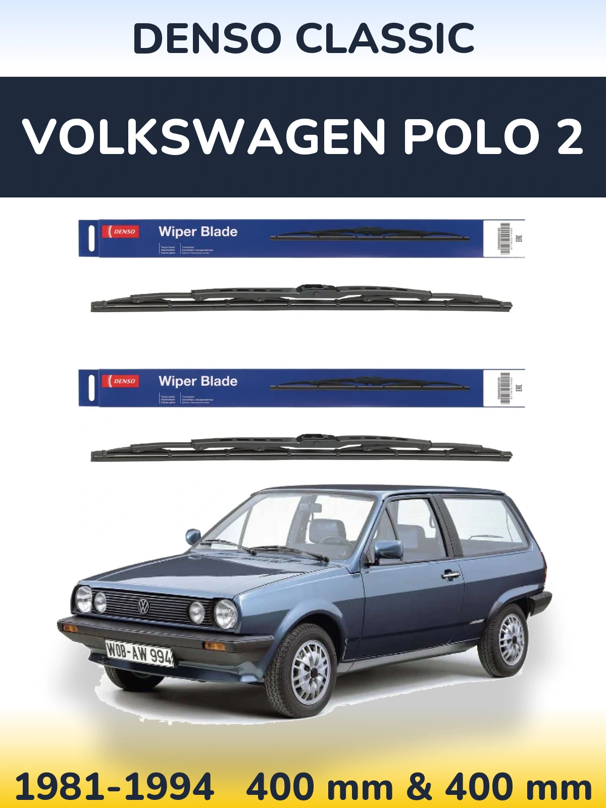 Комплект передних дворников Denso Classic 400 & 400 мм для Volkswagen Polo 2 1981-1994