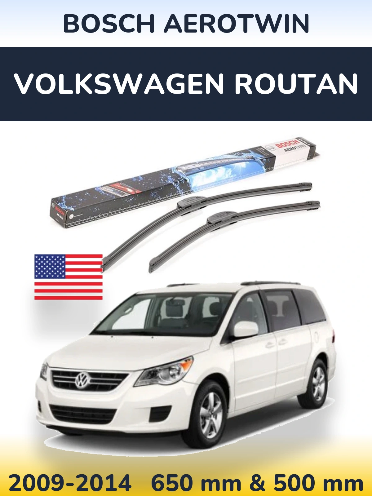 Sada předních stěračů BOSCH AeroTwin 650 a 500 mm pro Volkswagen Routan 2009-2014