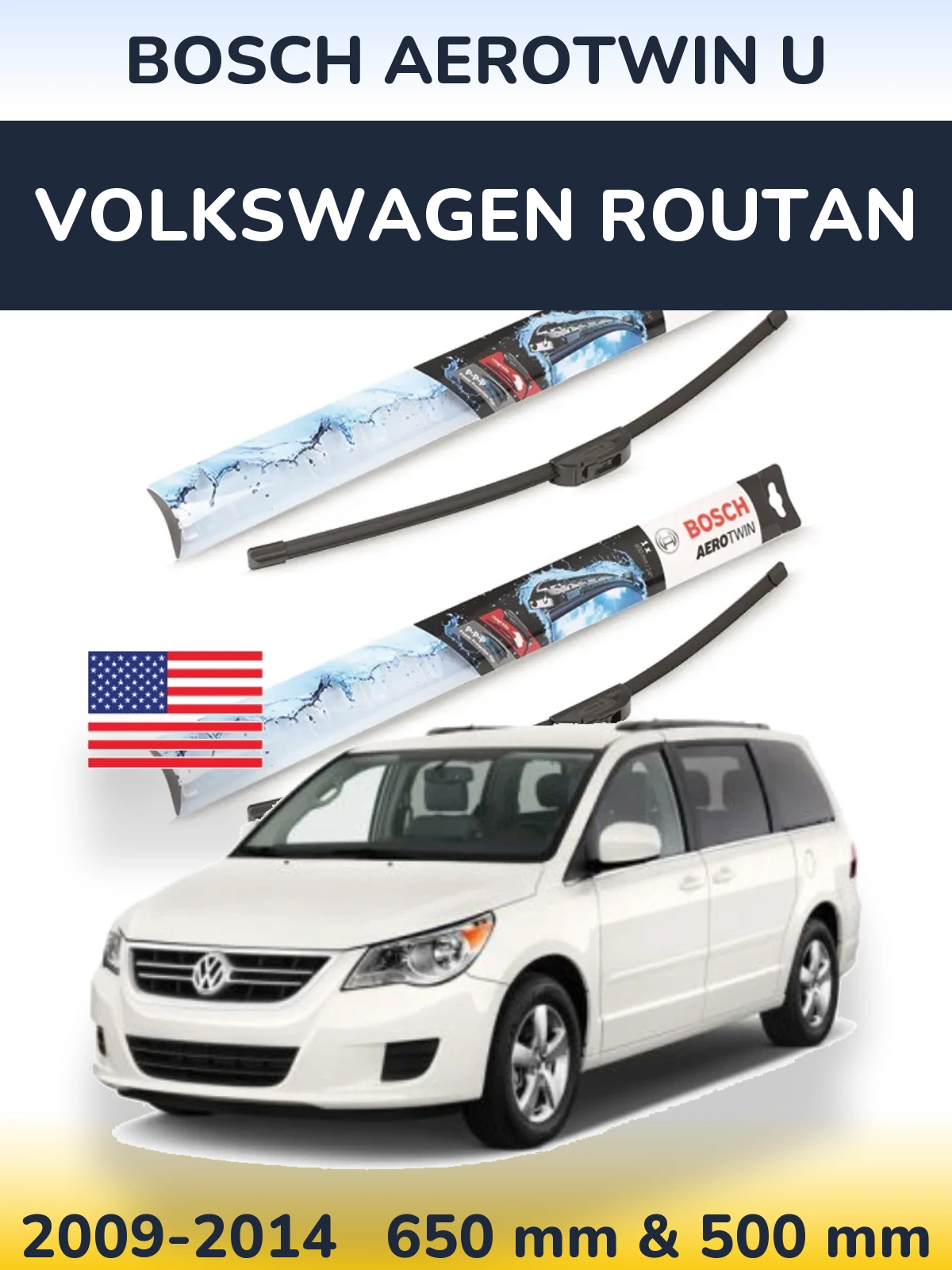 Sada předních stěračů BOSCH AeroTwin U 650 a 500 mm pro Volkswagen Routan 2009-2014