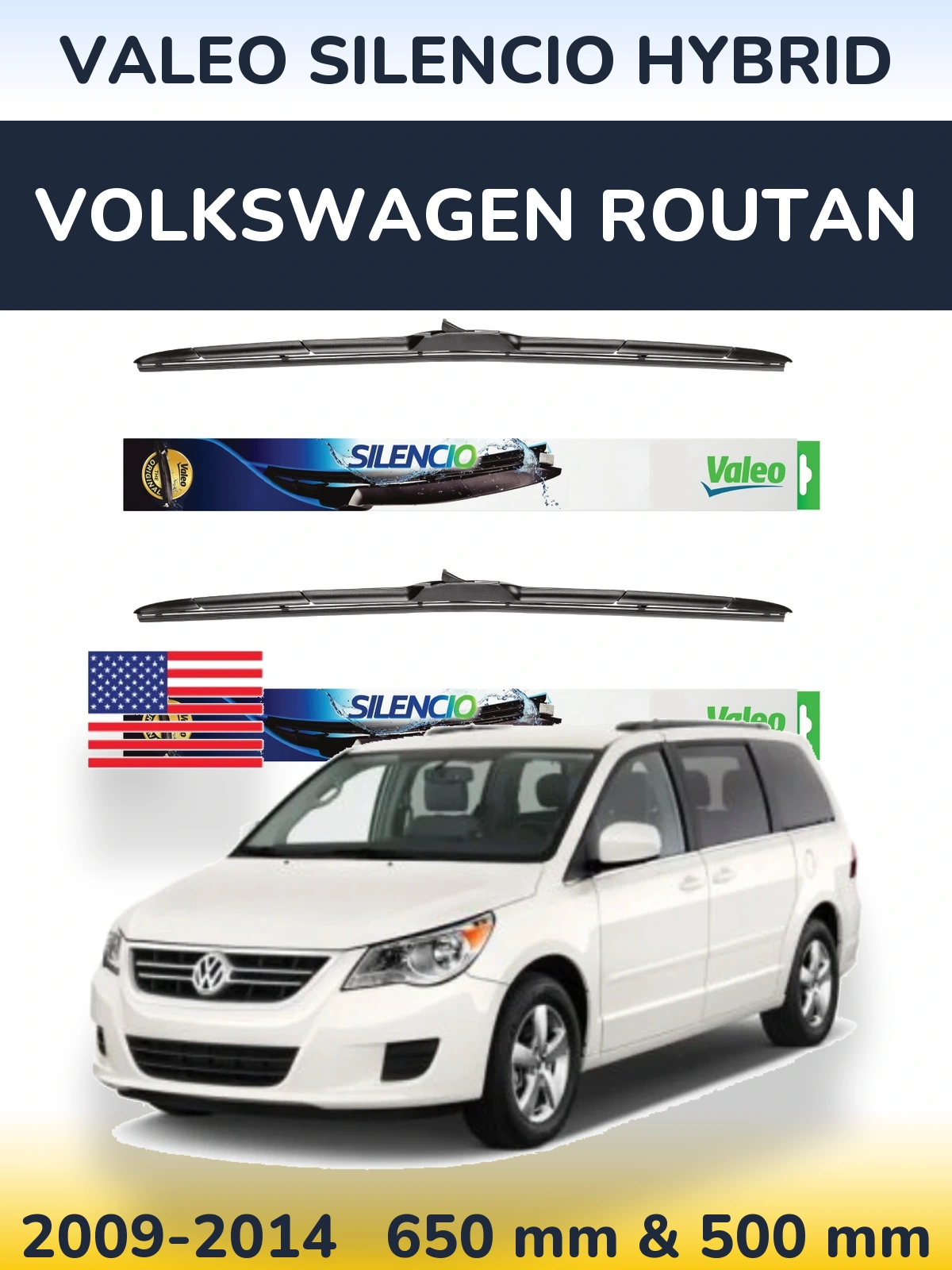 Комплект передніх щіток Valeo Silencio Hybrid 650 & 500 мм для Volkswagen Routan 2009-2014