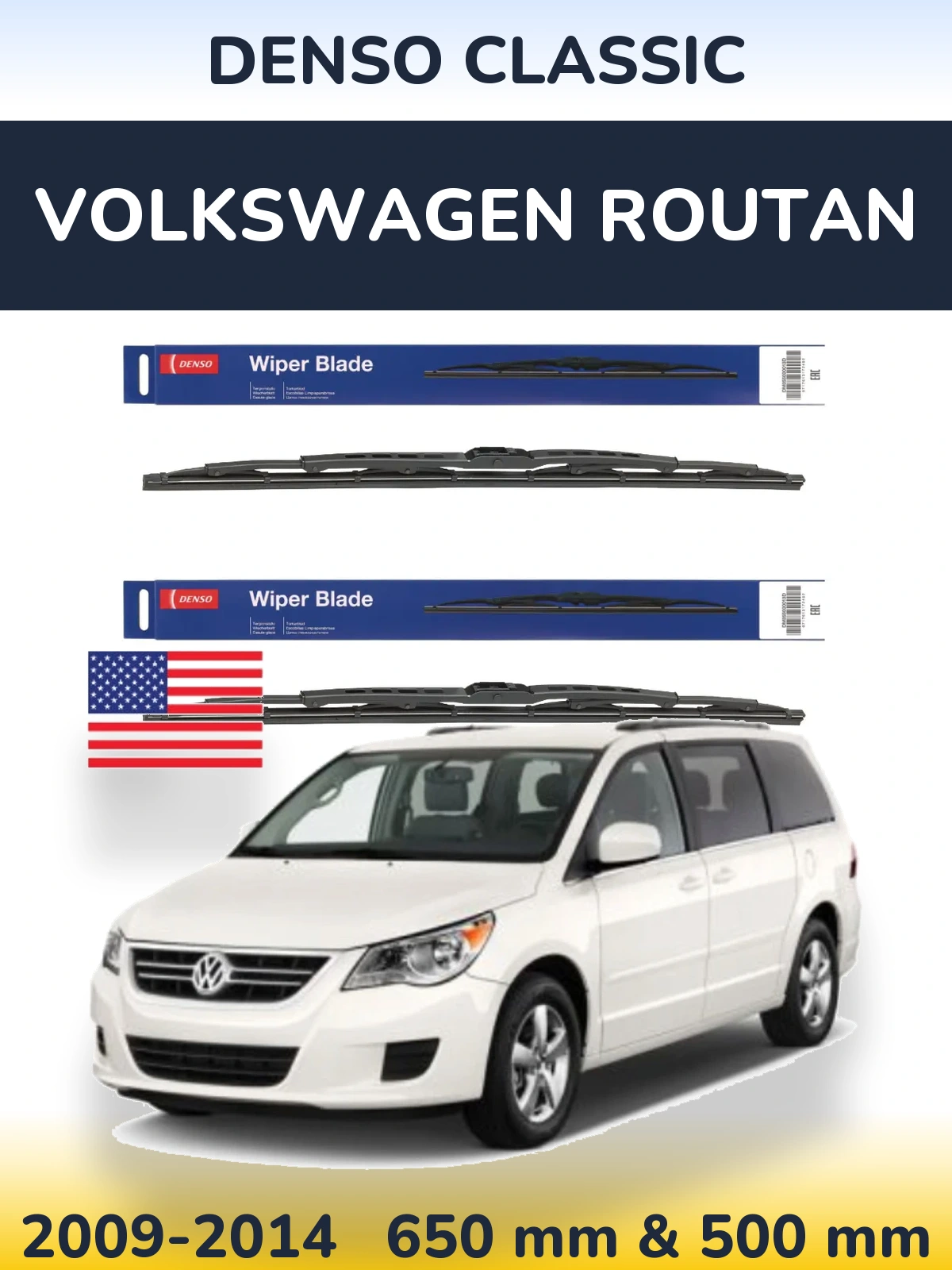 Sada předních stěračů Denso Classic 650 a 500 mm pro Volkswagen Routan 2009-2014
