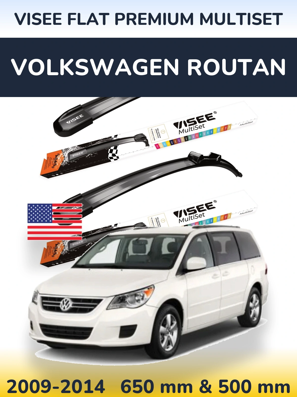 Sada předních stěračů VISEE FLAT PREMIUM MultiSet 650 a 500 mm pro Volkswagen Routan 2009-2014