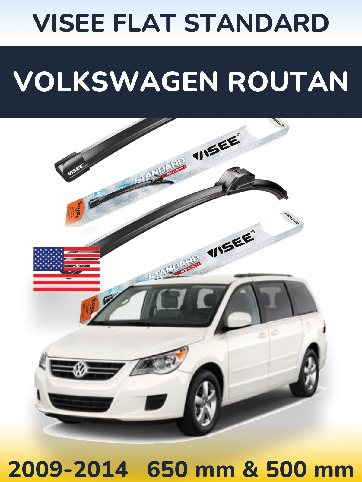 Комплект передніх щіток VISEE FLAT STANDARD 650 & 500 мм для Volkswagen Routan 2009-2014