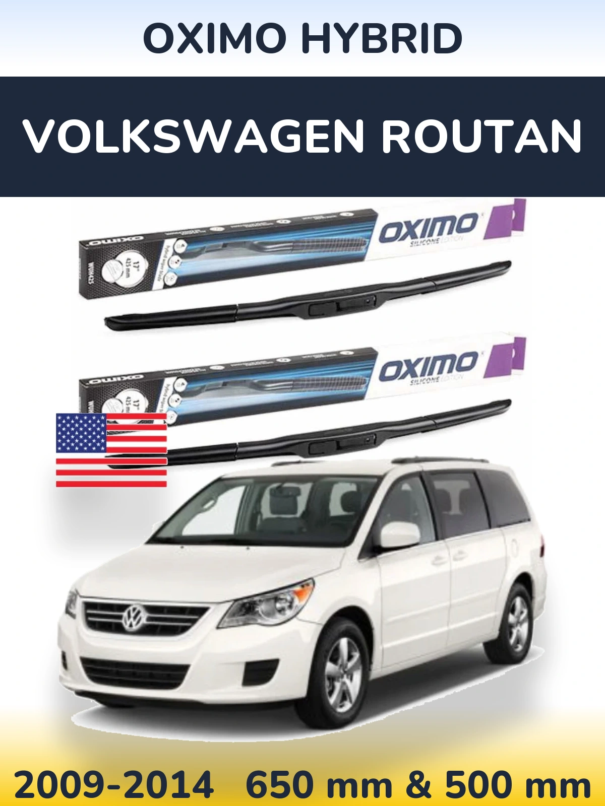 Sada předních stěračů Oximo Hybrid 650 a 500 mm pro Volkswagen Routan 2009-2014