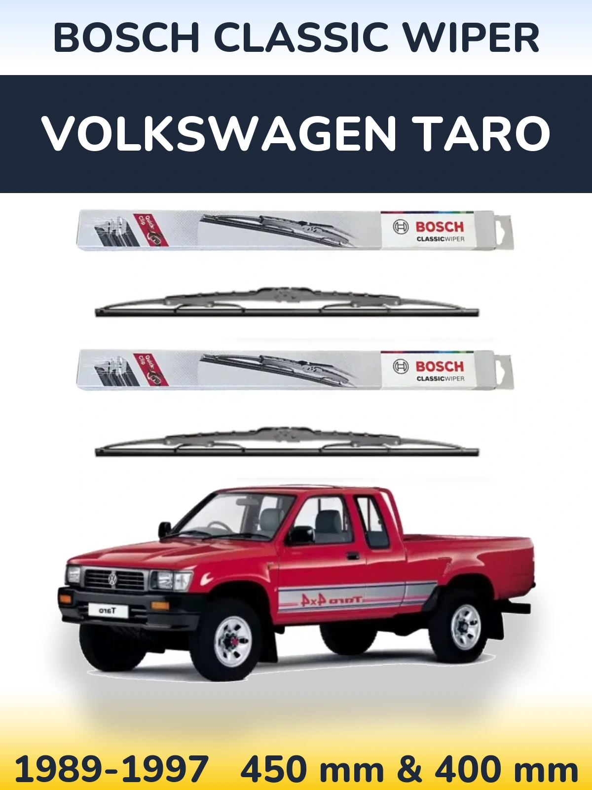 Комплект передніх щіток BOSCH Classic Wiper 450 & 400 мм для Volkswagen Taro 1989-1997